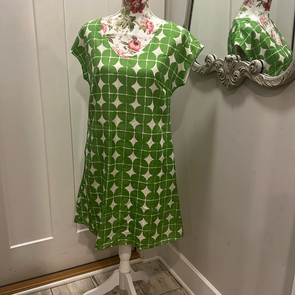 Green and white dress